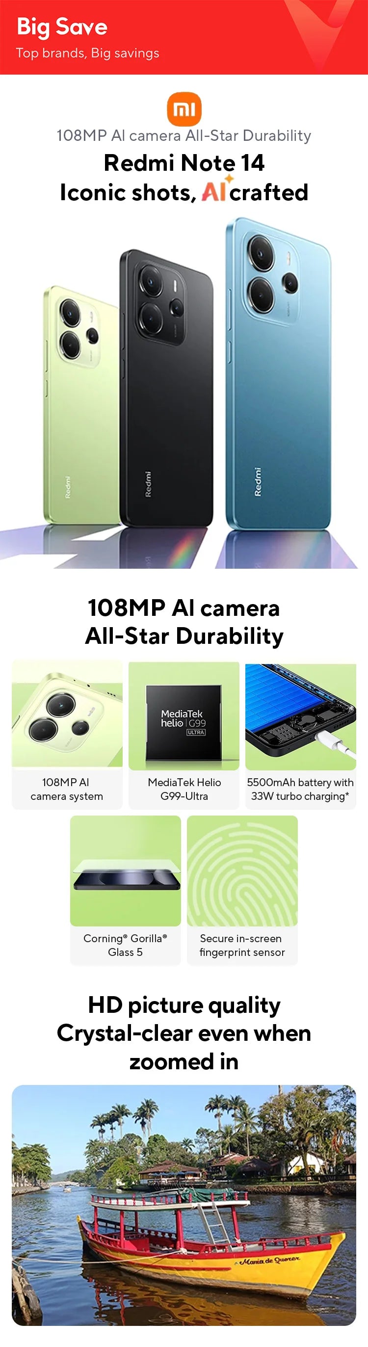 Xiaomi Redmi Note 14 MediaTek Helio G99-Ultra 108MP AI Camera 5500mAh 6.67" 120Hz AMOLED Display