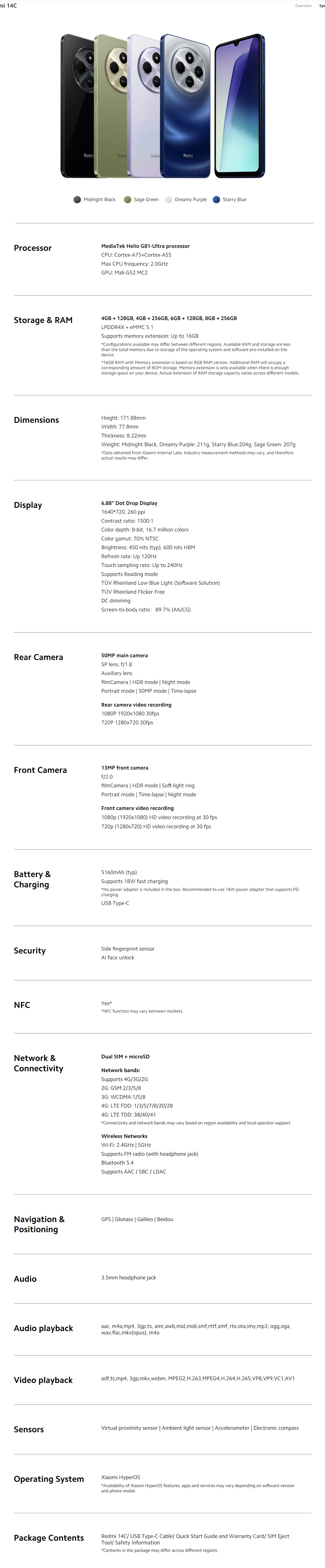 Xiaomi Redmi 14C | Câmera 50MP, Processador Helio G81-Ultra, Bateria 5160mAh, Carregamento 18W, Versão Global, Envio do Brasil